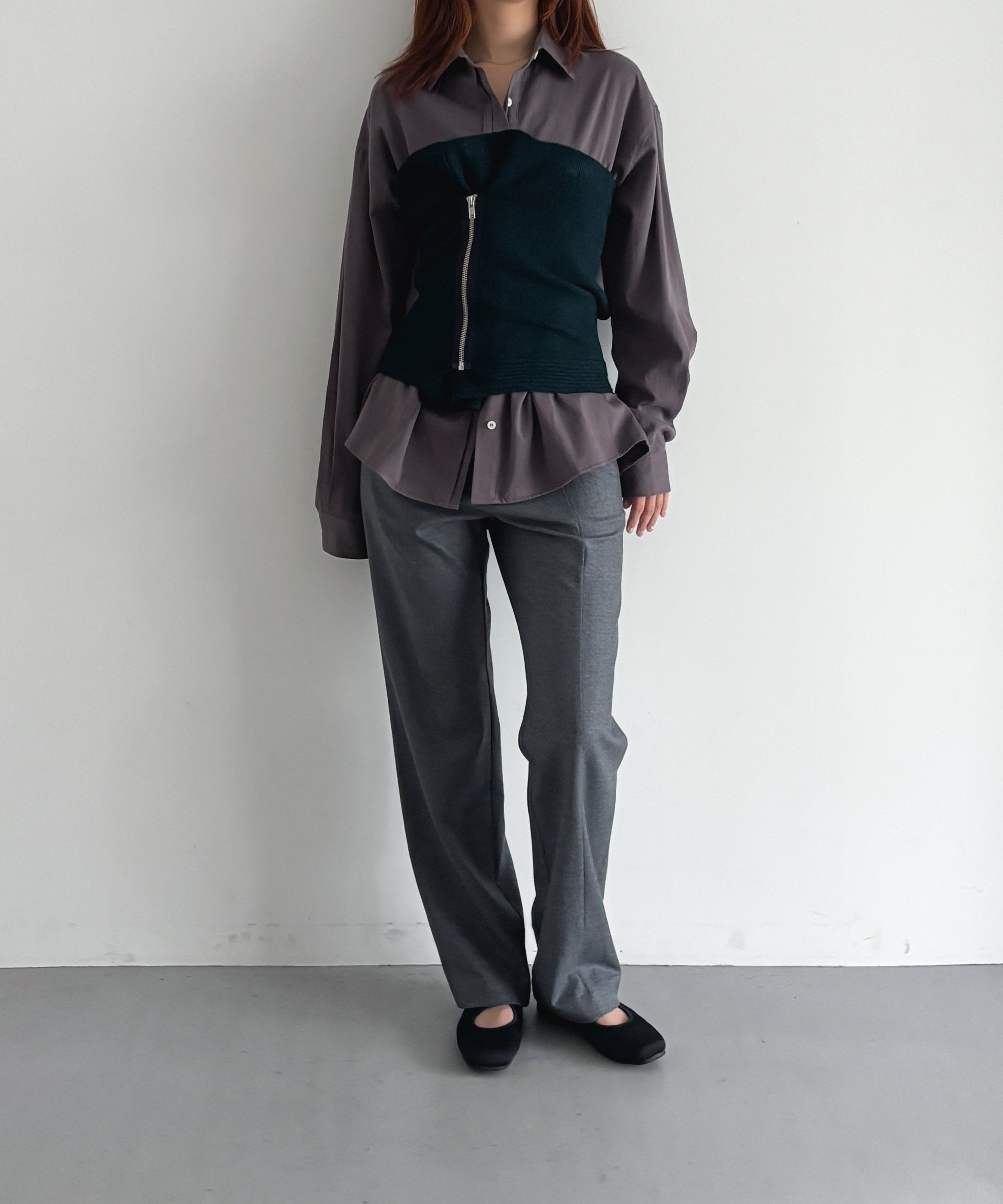ULIKASANCTUS Zip knit tube top "DARK TEAL"
